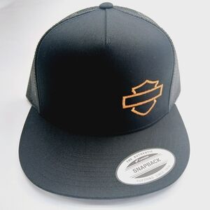 Harley Davidson Off Set Logo Black and Orange Snapback Cap